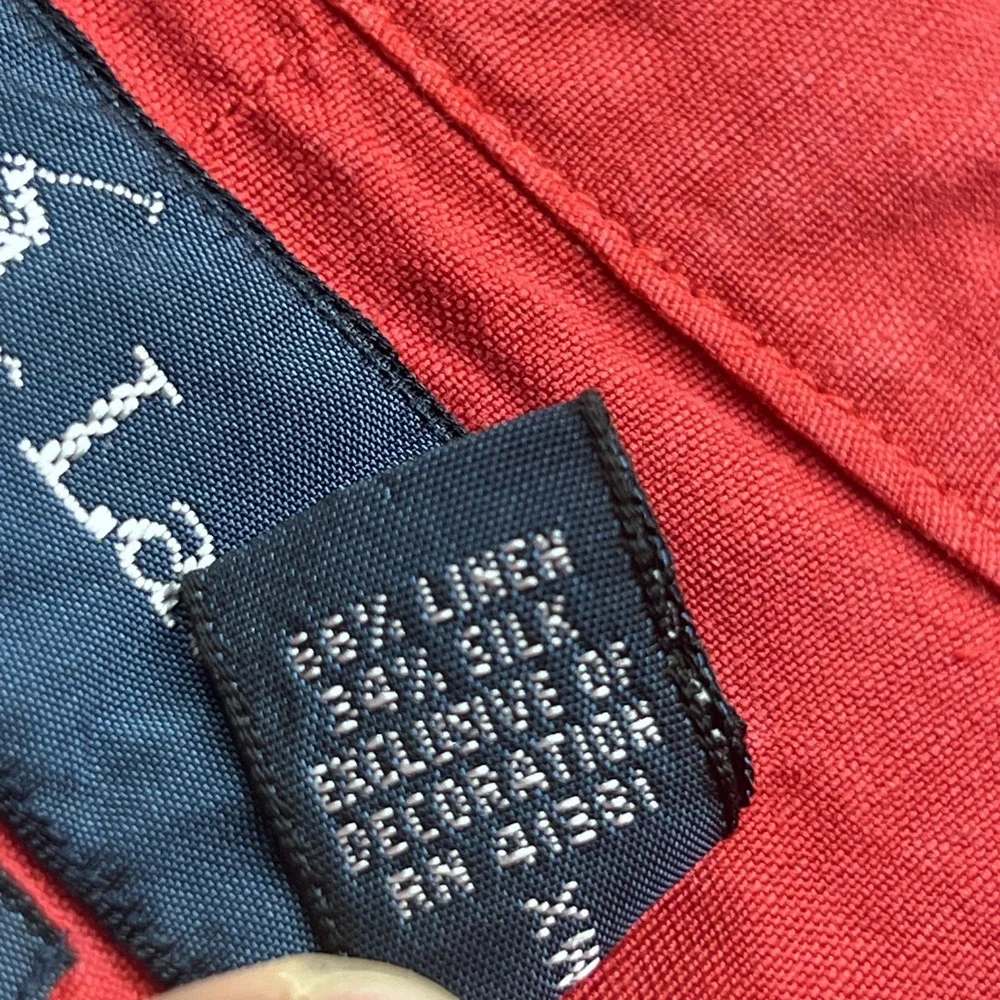 Polo Ralph Lauren Shirt Mens Large Linen Silk Short Sleeve Button Up Casual Red